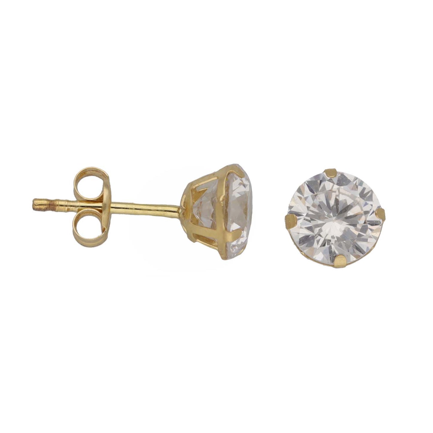 Gold-tone CZ single stone stud earring with round clear crystal