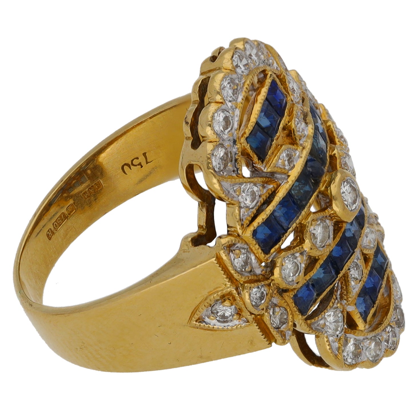 18ct Gold Sapphire & 0.35ct Diamond Dress/Cocktail Ring Size L