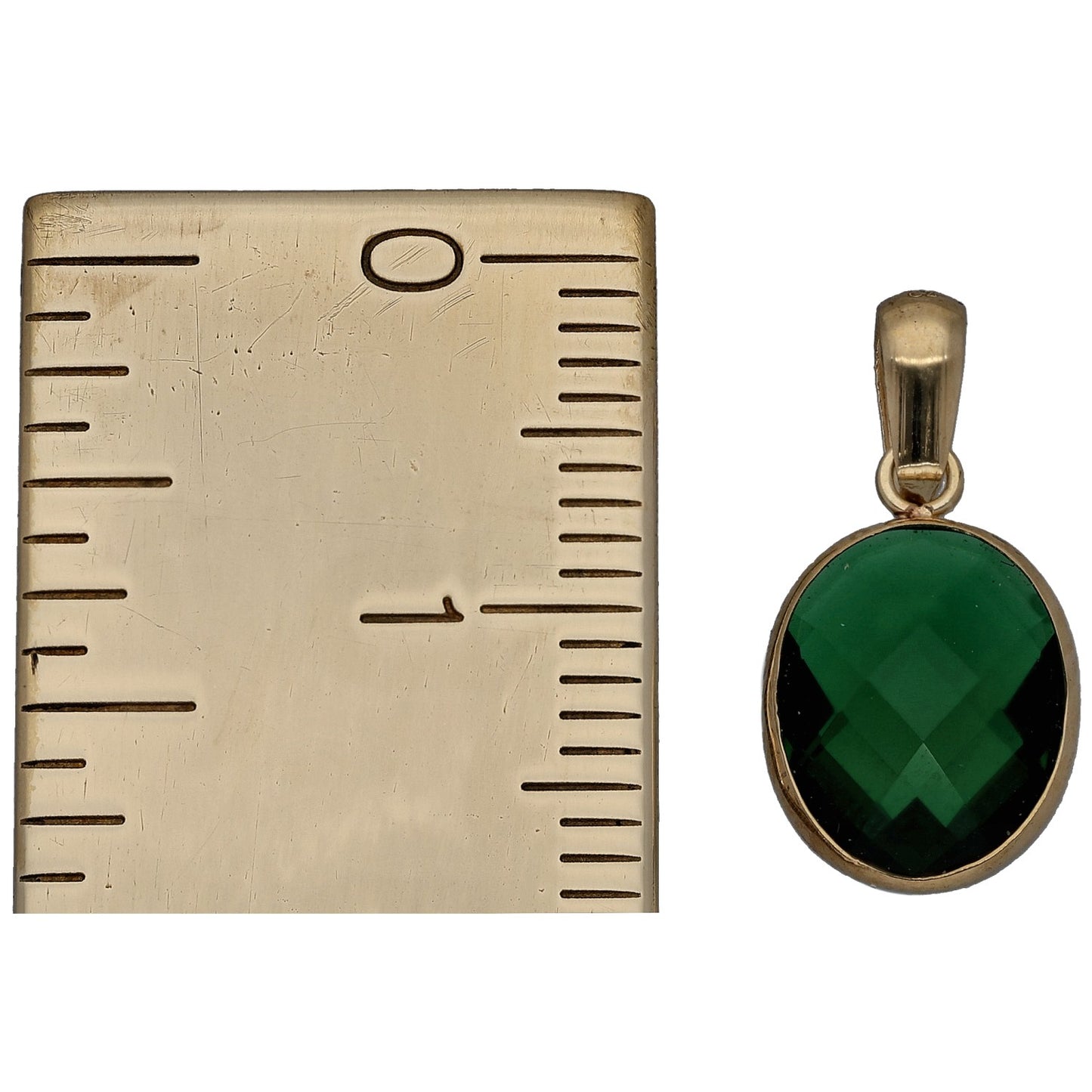 New 9ct Gold Imitation Green Oval Pendant