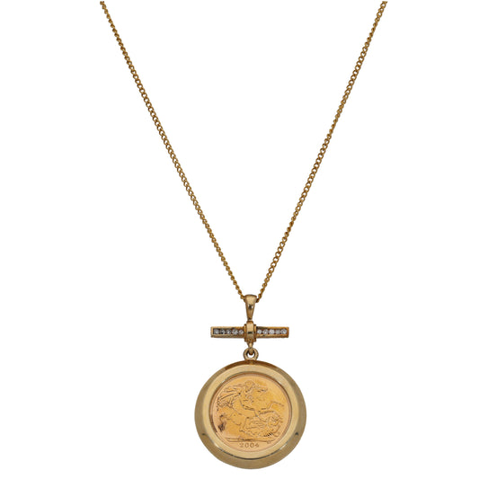 9ct Gold 0.10ct Diamond Coin Pendant With Chain