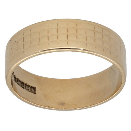 9ct Gold Patterned Wedding Ring Size L