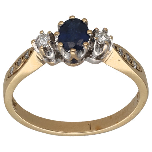9ct Gold Sapphire & 0.09ct Diamond Dress/Cocktail Ring Size L