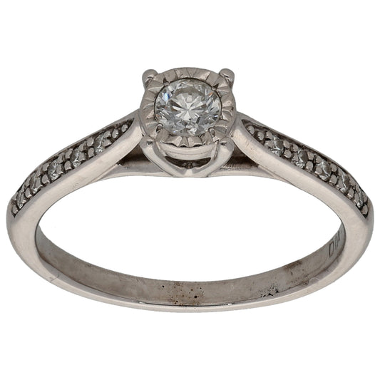 9ct White Gold 0.25ct Diamond Solitaire Ring With Accent Stones Size K