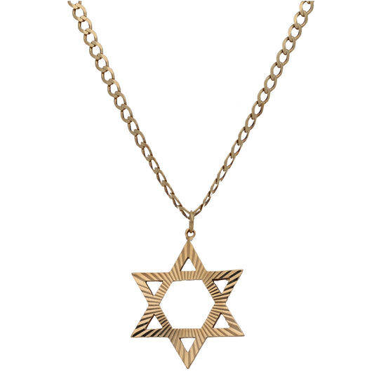 9ct Gold Star of David Pendant With Chain