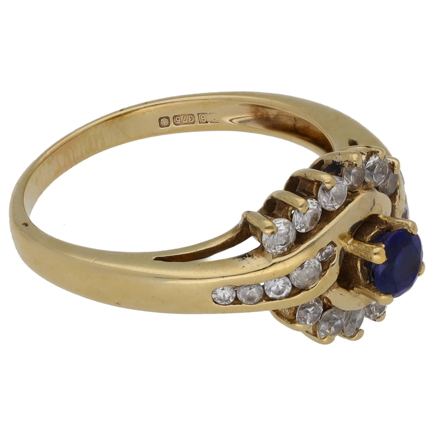9ct Gold Sapphire & Cubic Zirconia Dress/Cocktail Ring Size Q