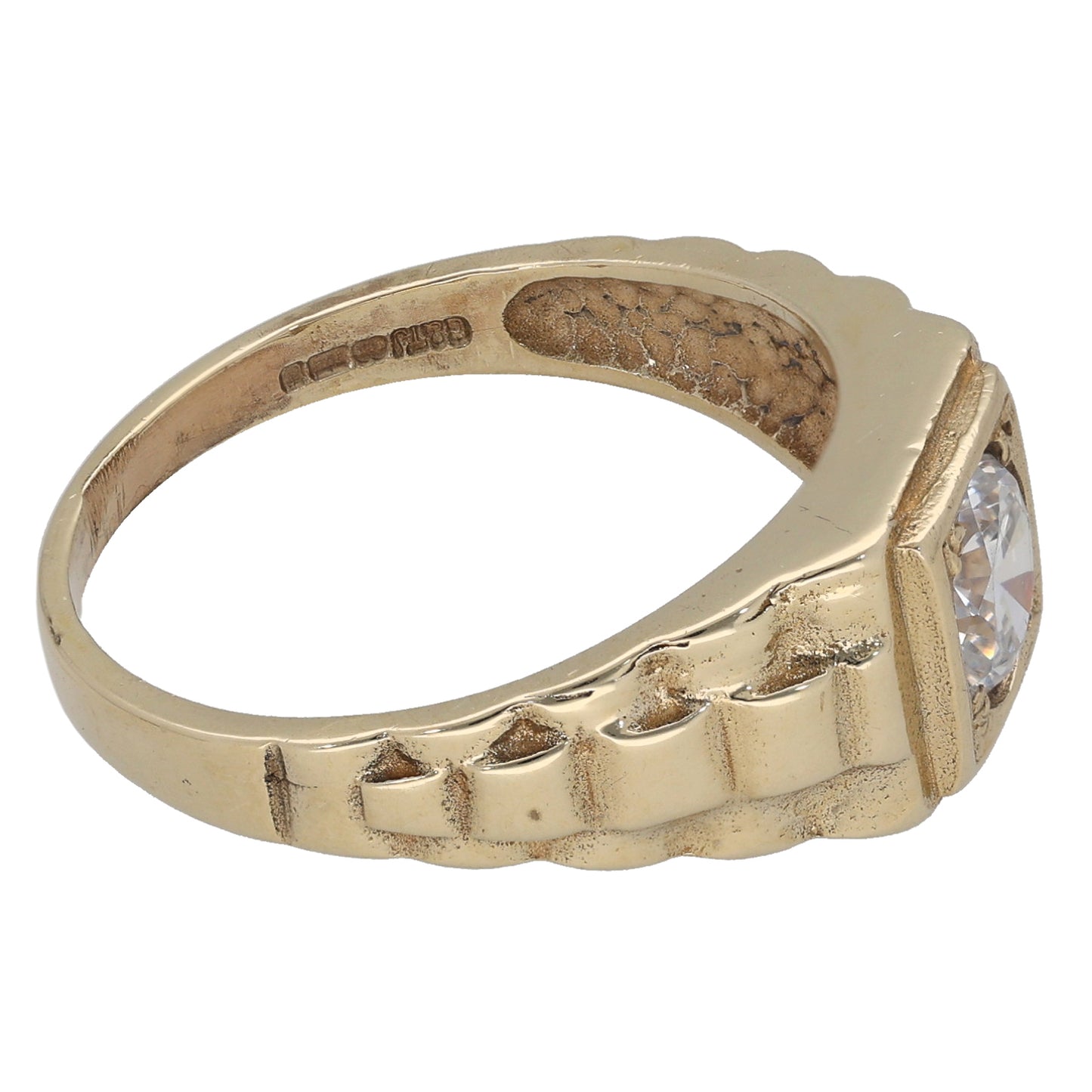 9ct Gold Cubic Zirconia Patterned Signet Ring Size S