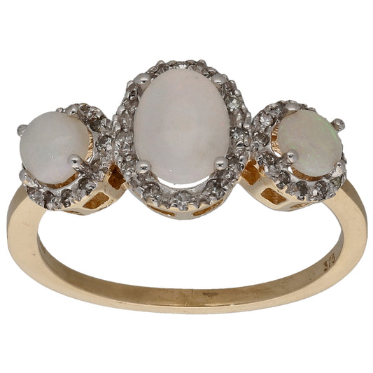 9ct Gold Opal & 0.15ct Diamond Dress/Cocktail Ring Size L