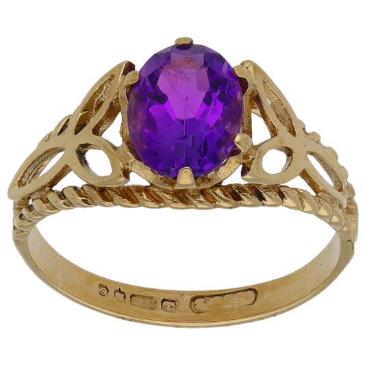 9ct Gold Amethyst Single Stone Ring Size K