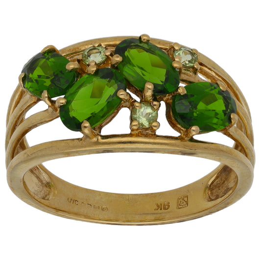 9ct Gold Diopside & Quartz Dress/Cocktail Ring Size N