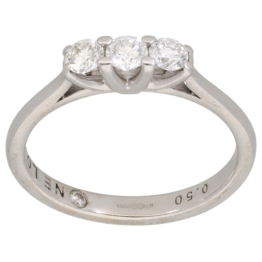 18ct White Gold 0.50ct Diamond Trilogy Ring Size P