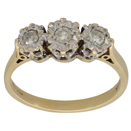 9ct Gold 0.25ct Diamond Trilogy Ring Size O