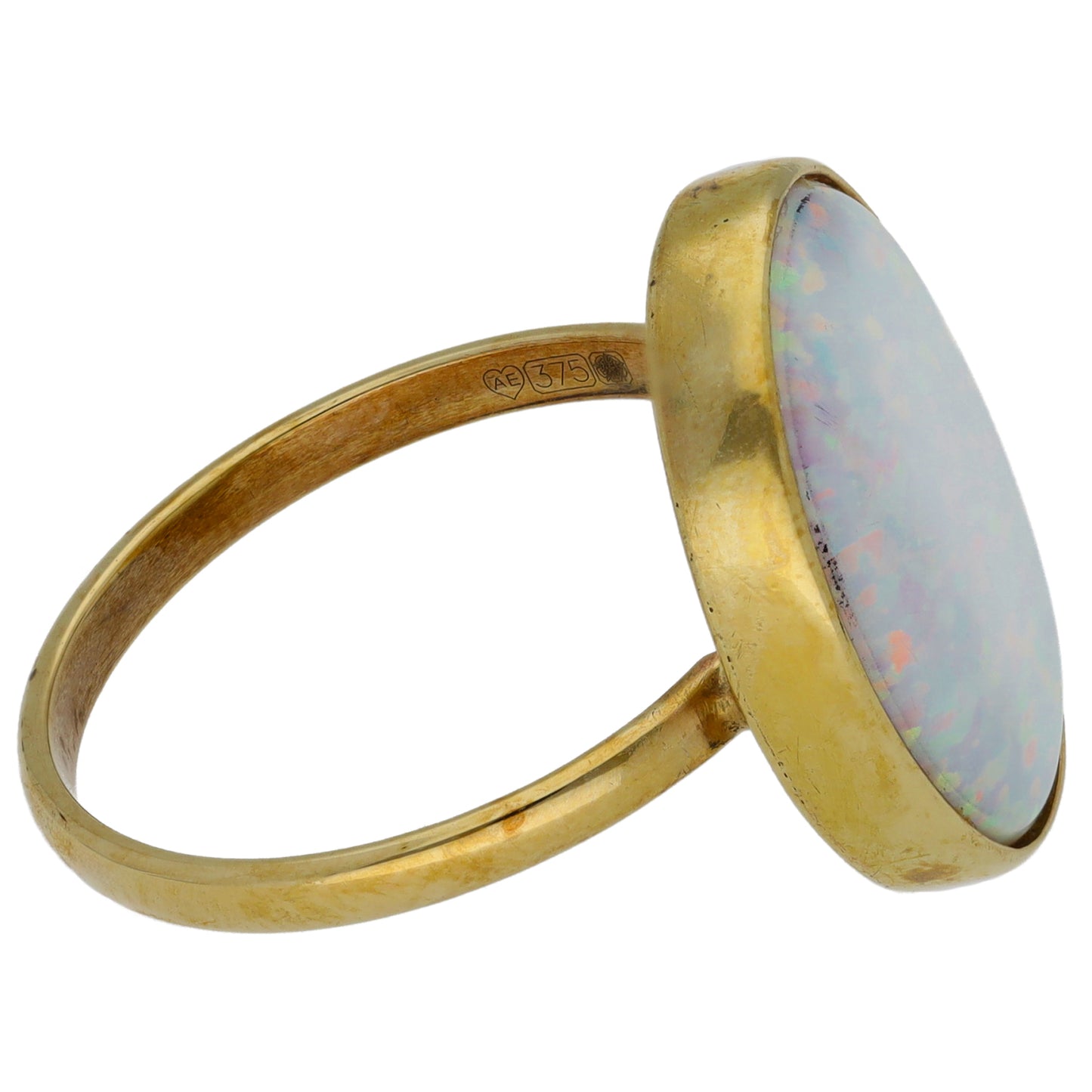 9ct Gold Man Made Opal Single Stone Ring Size S