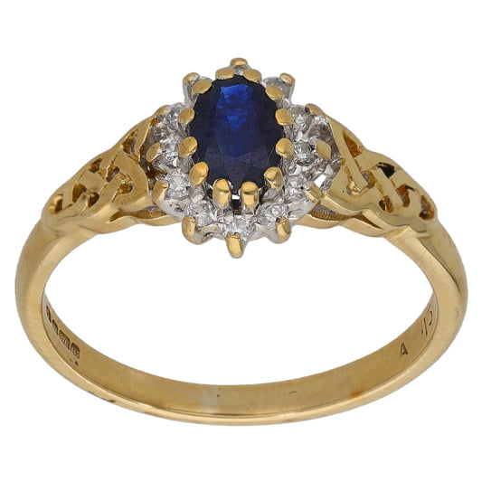 9ct Gold Sapphire & 0.13ct Diamond Dress/Cocktail Ring Size N