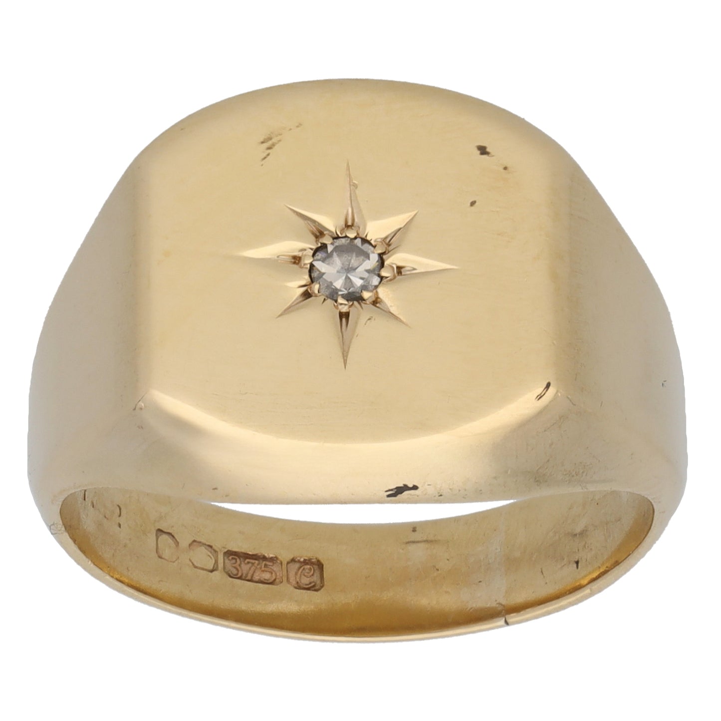 9ct Gold 0.07ct Diamond Signet Ring Size R