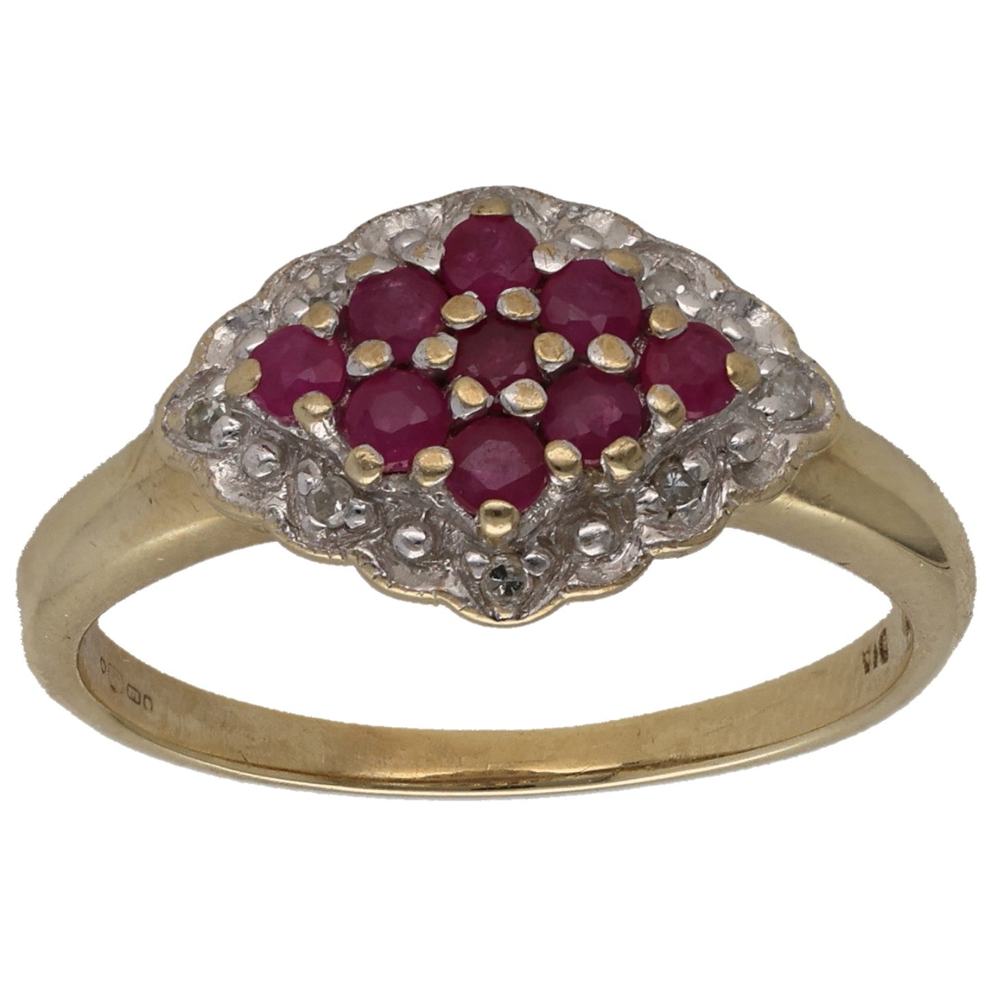9ct Gold Ruby & 0.04ct Diamond Dress/Cocktail Ring Size M