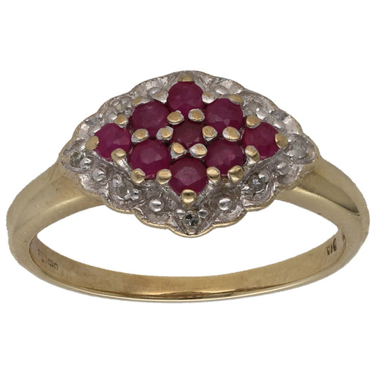 9ct Gold Ruby & 0.04ct Diamond Dress/Cocktail Ring Size M