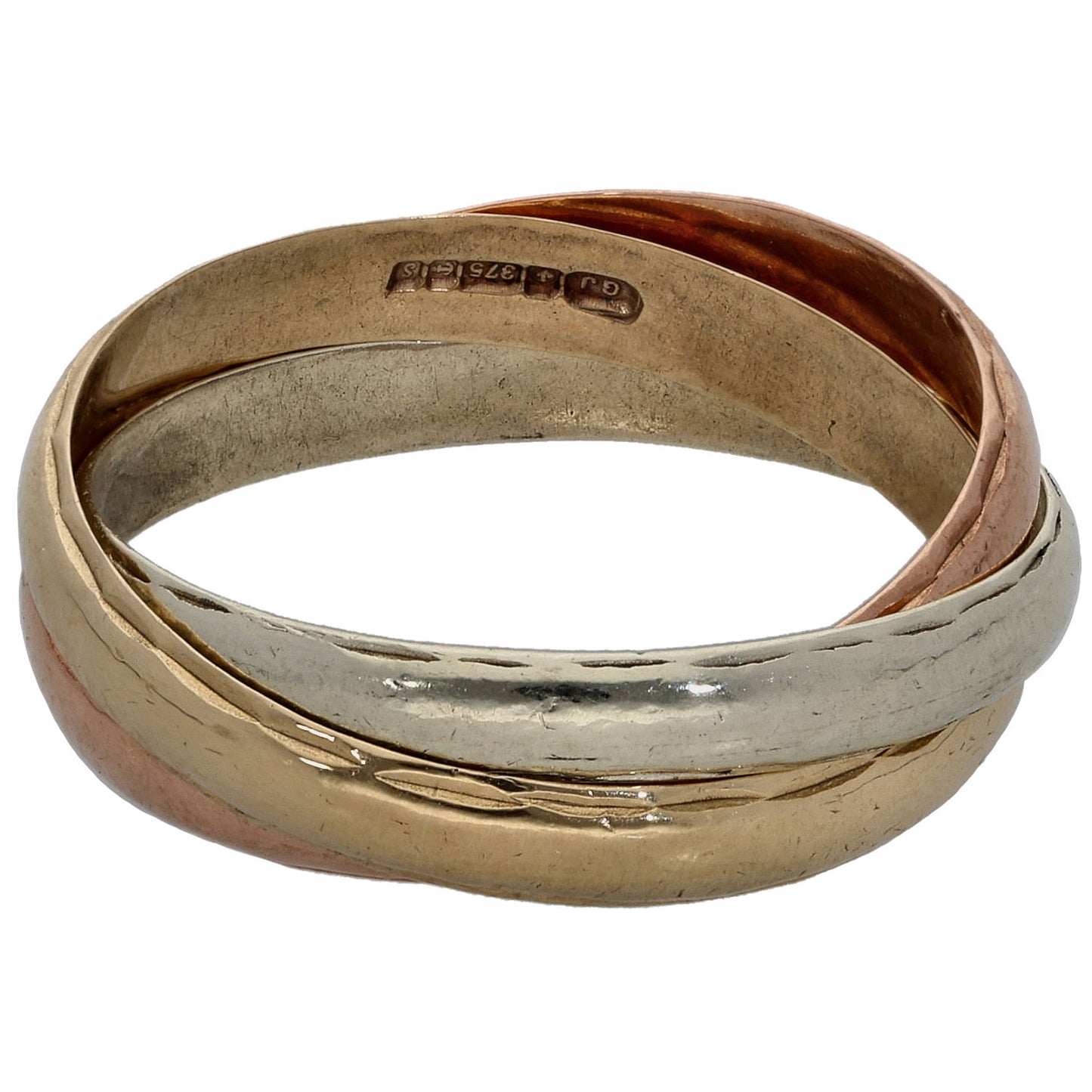9ct Tri-Colour Gold Russian Wedding Ring Size M