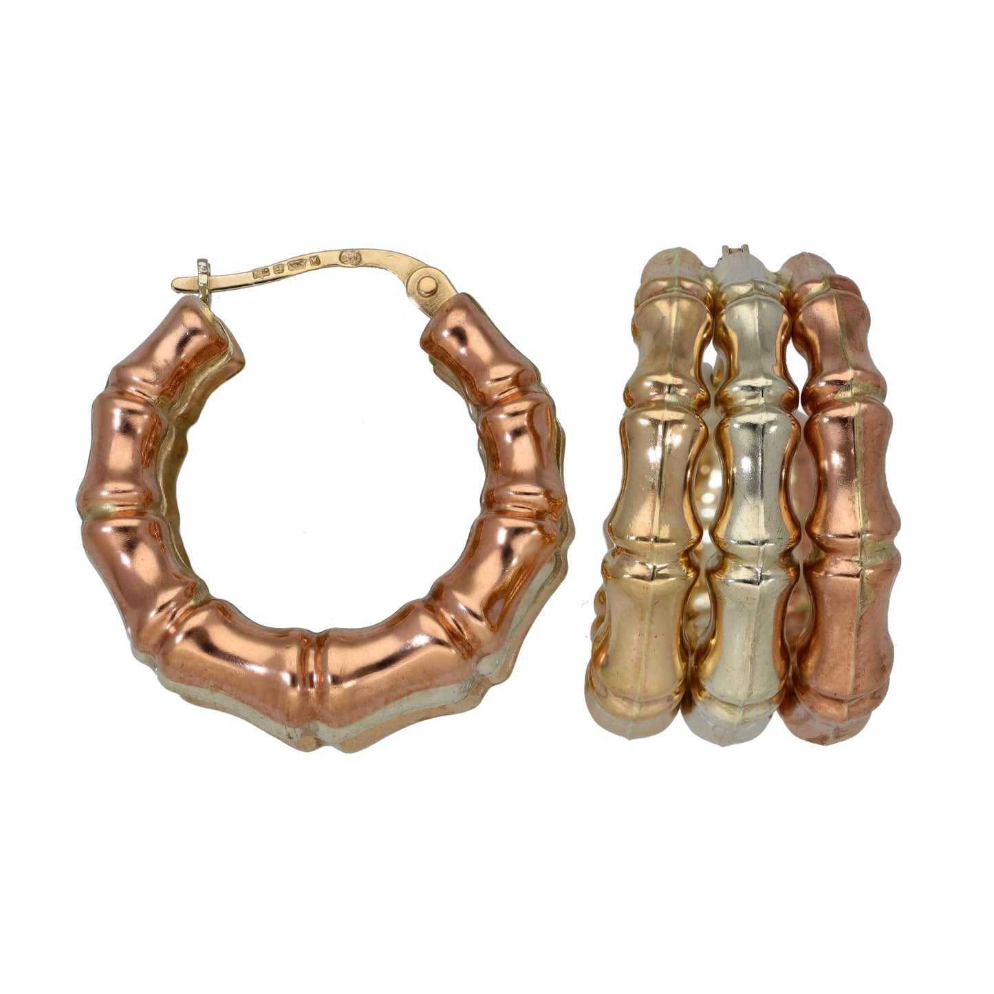 9ct Tri-Colour Gold Hoop Earrings