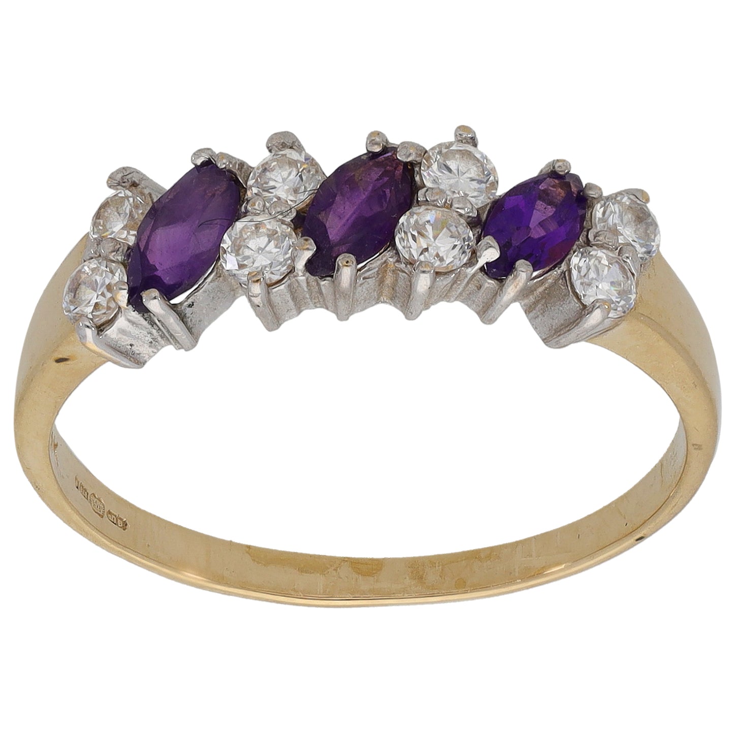 9ct Gold Amethyst & Cubic Zirconia Dress/Cocktail Ring Size Q