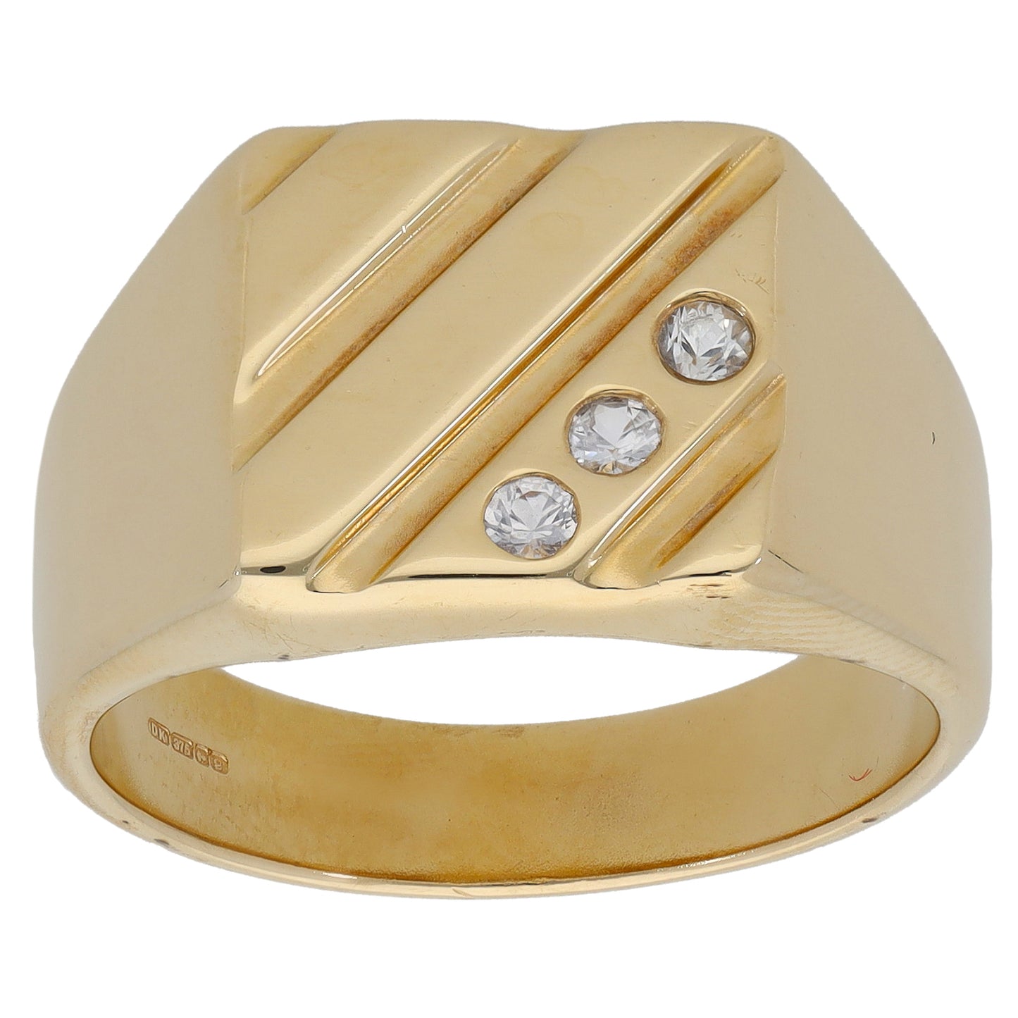 9ct Gold Cubic Zirconia Patterned Signet Ring Size U