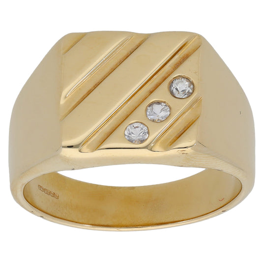9ct Gold Cubic Zirconia Patterned Signet Ring Size U