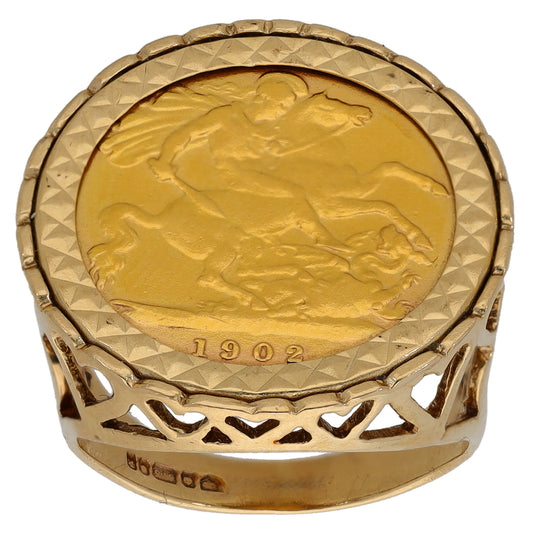 9ct Gold Half Sovereign Coin Ring Size L