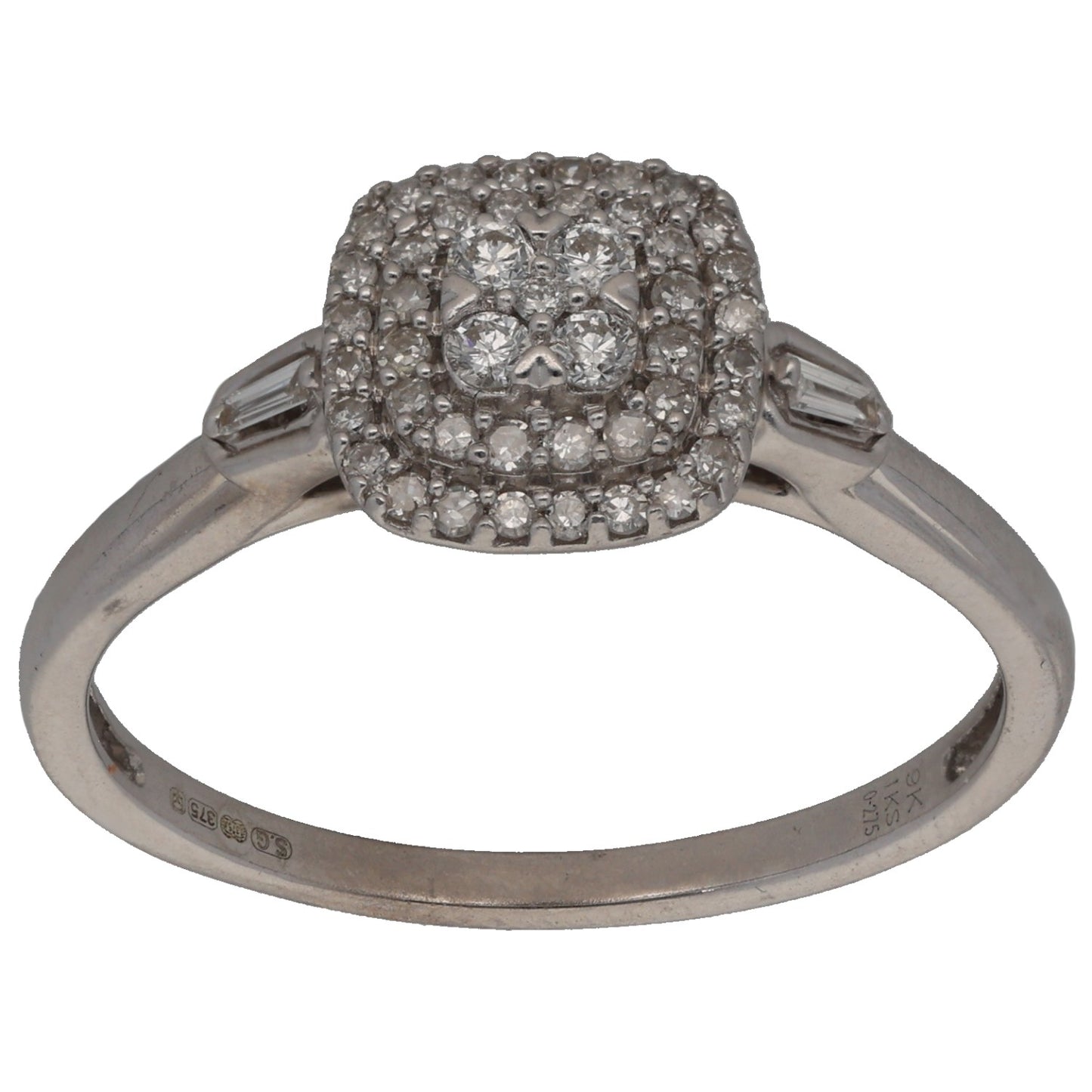 9ct White Gold 0.275ct Diamond Cluster Ring Size Q