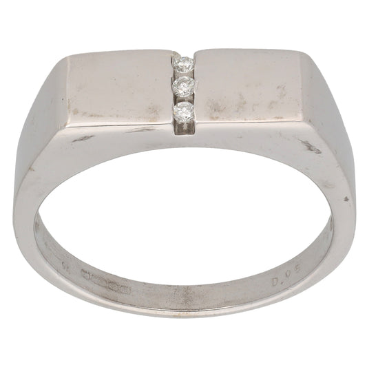 9ct White Gold 0.05ct Diamond Signet Ring Size S