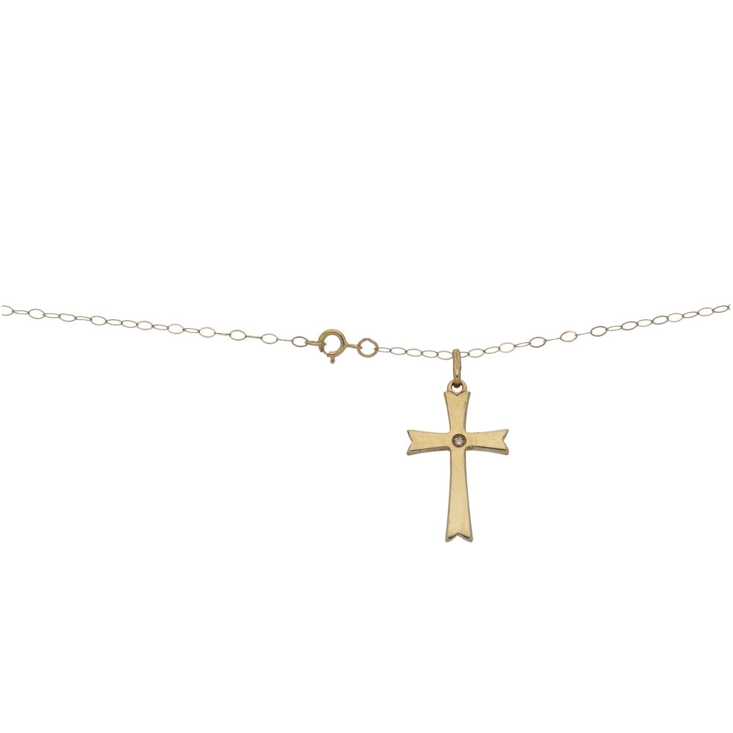 9ct Gold 0.01ct Diamond Cross Pendant With Chain