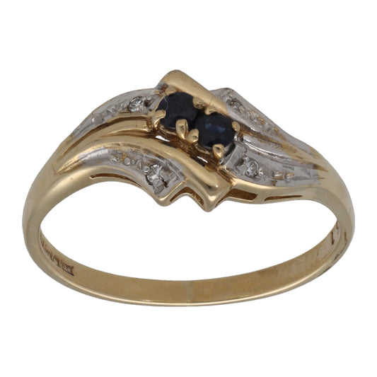 9ct Gold Sapphire & 0.02ct Diamond Dress/Cocktail Ring Size L