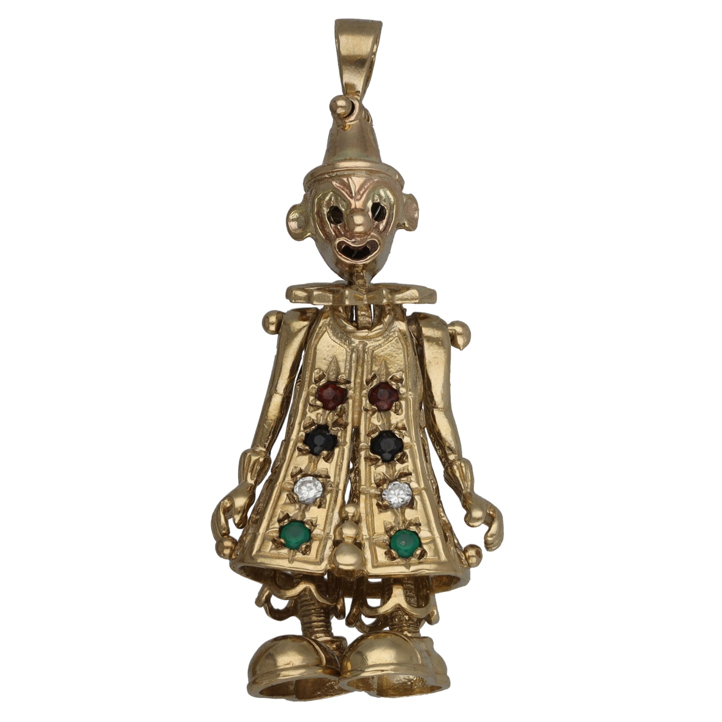 9ct Gold Cubic Zirconia & Garnet & Sapphire & Agate Clown Pendant