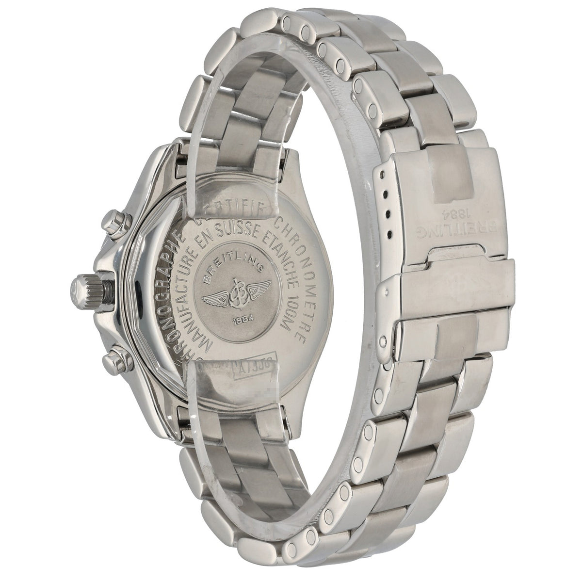 Breitling Colt A73350 Stainless steel watch back with engraved case markings and linked bracelet