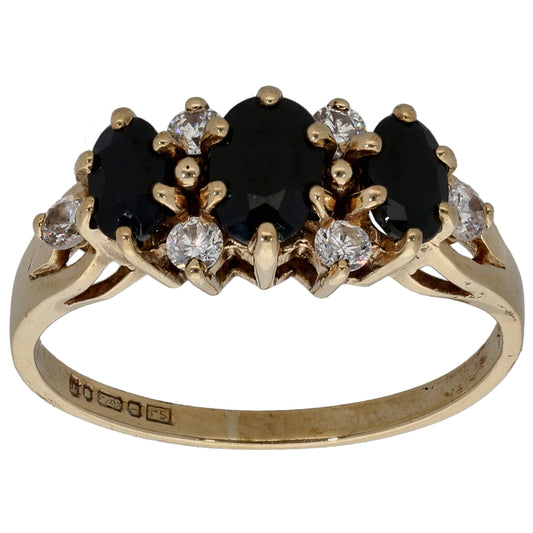 9ct Gold Sapphire & Cubic Zirconia Dress/Cocktail Ring Size L