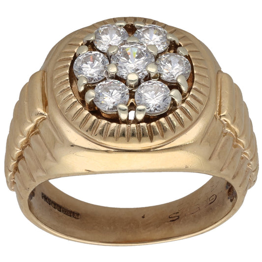 Gold CZ alternative cluster ring with round stones in an oval halo, textured band