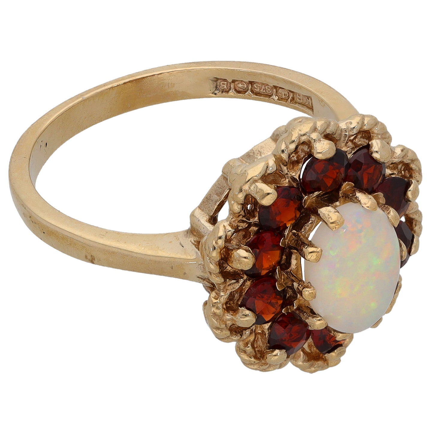 9ct Gold Opal & Garnet Cluster Ring Size N