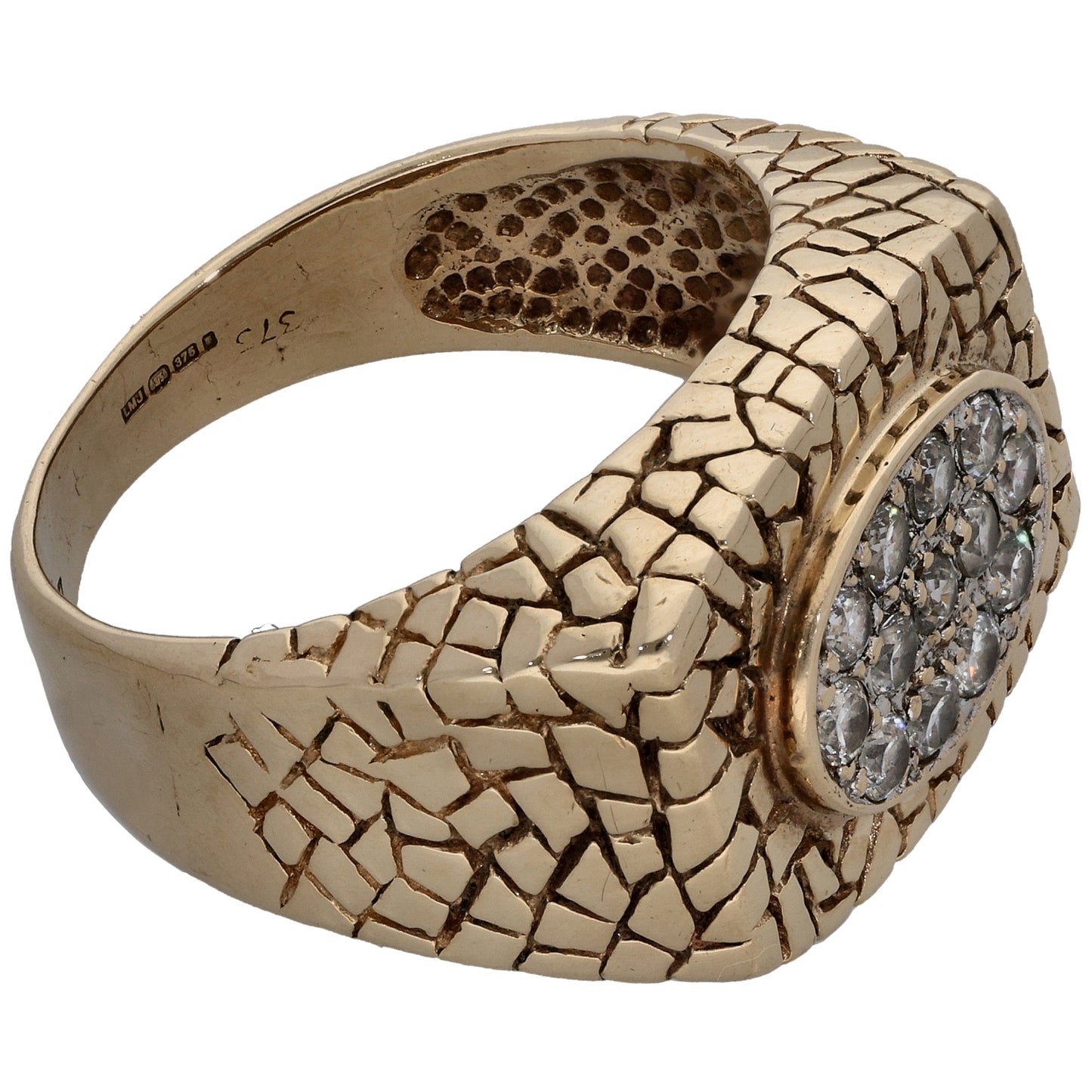 9ct Gold Cubic Zirconia Patterned Signet Ring Size T
