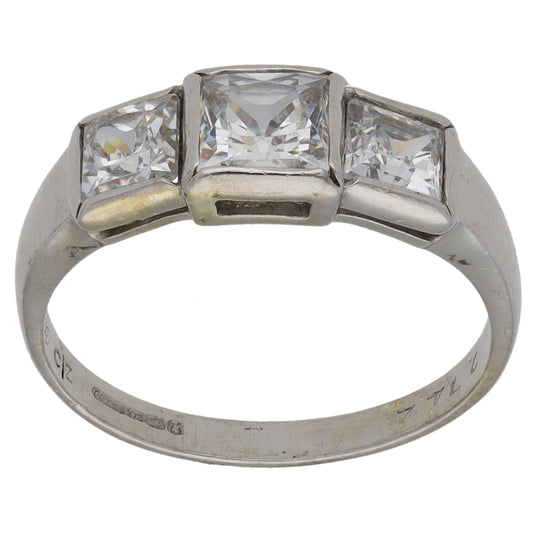 9ct White Gold Cubic Zirconia Trilogy Ring Size K
