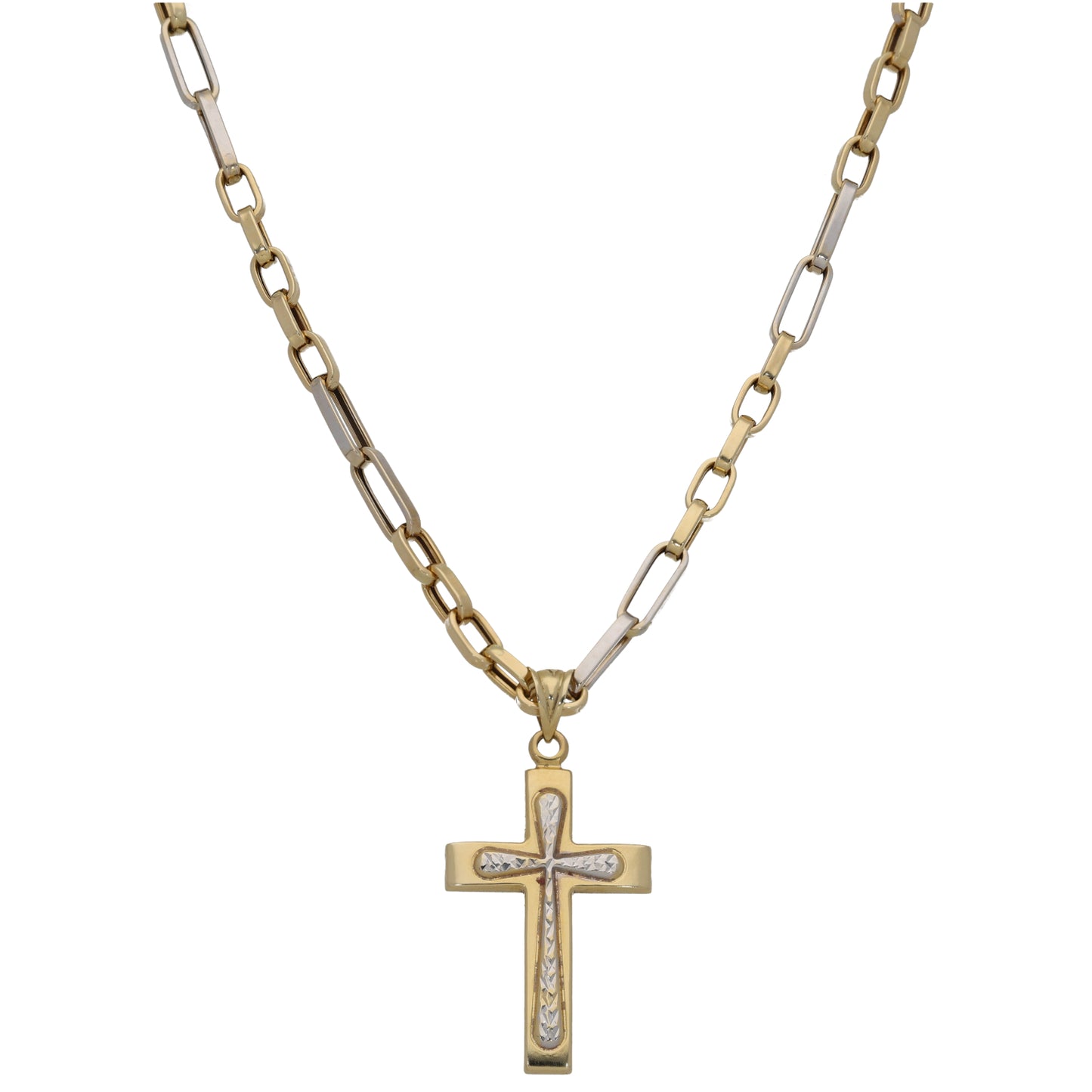 14ct Bicolour Gold Cross Pendant With Chain