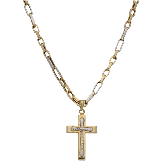 14ct Bicolour Gold Cross Pendant With Chain