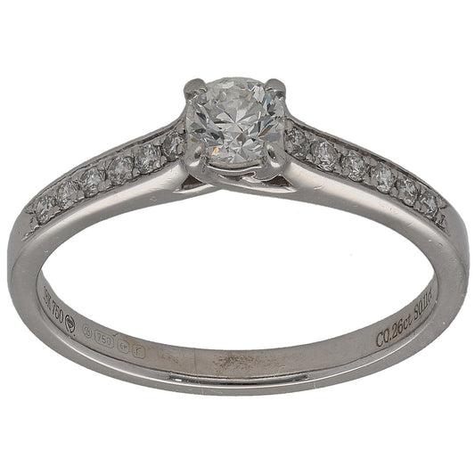 18ct White Gold 0.37ct Diamond Solitaire Ring With Accent Stones Size L