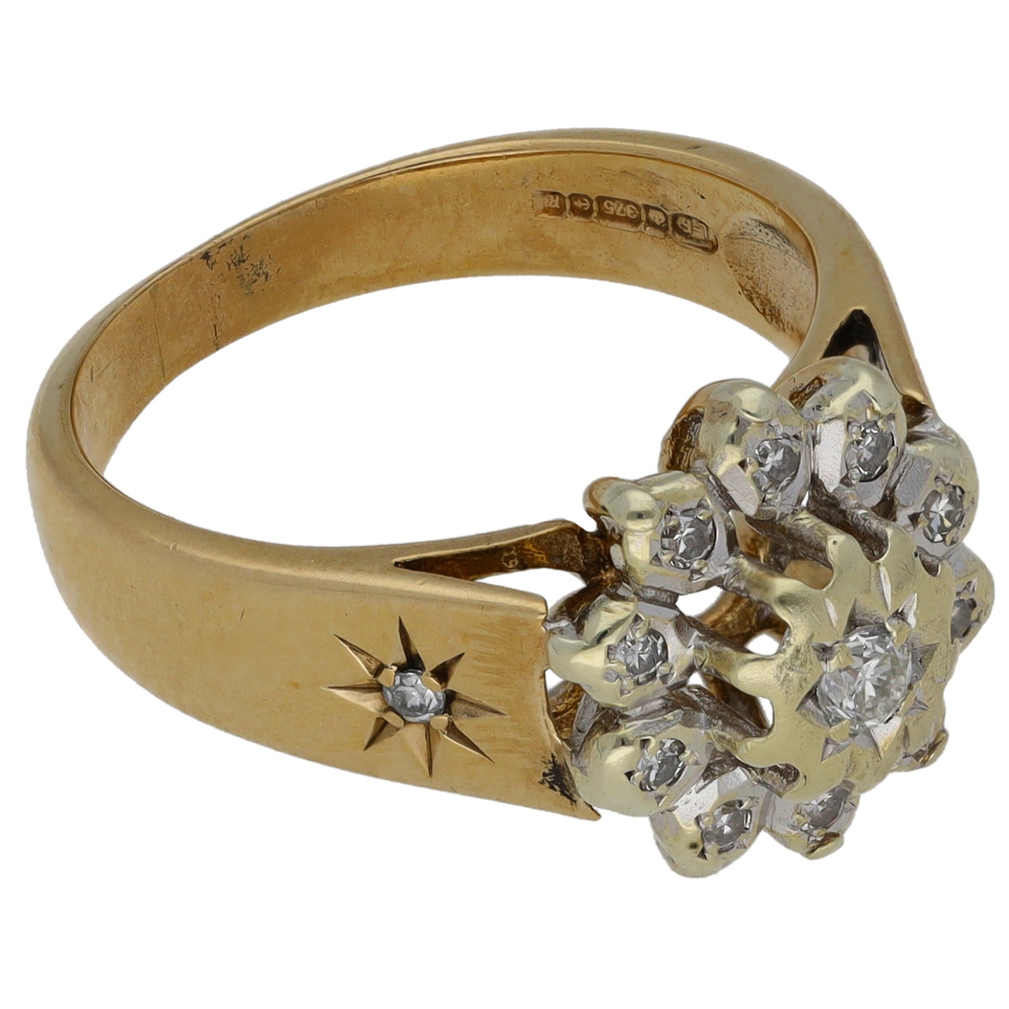 9ct Gold 0.17ct Diamond Cluster Ring Size L