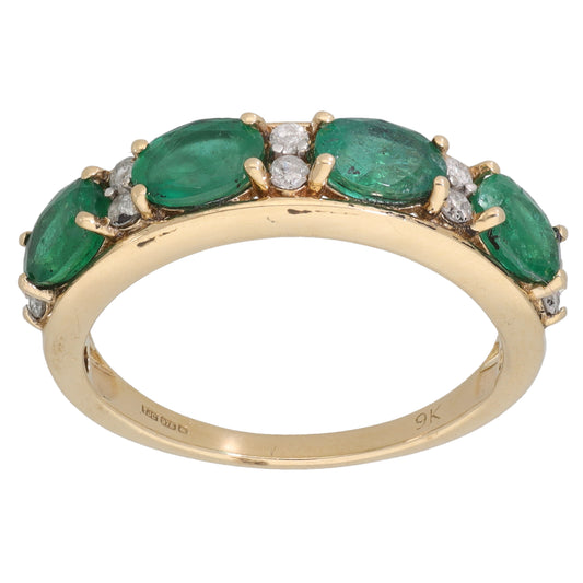 9ct Gold 0.20ct Diamond & Emerald Half Eternity Ring Size R