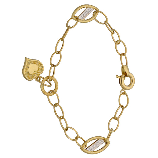 New 14ct Gold Greek Key & Heart Bracelet