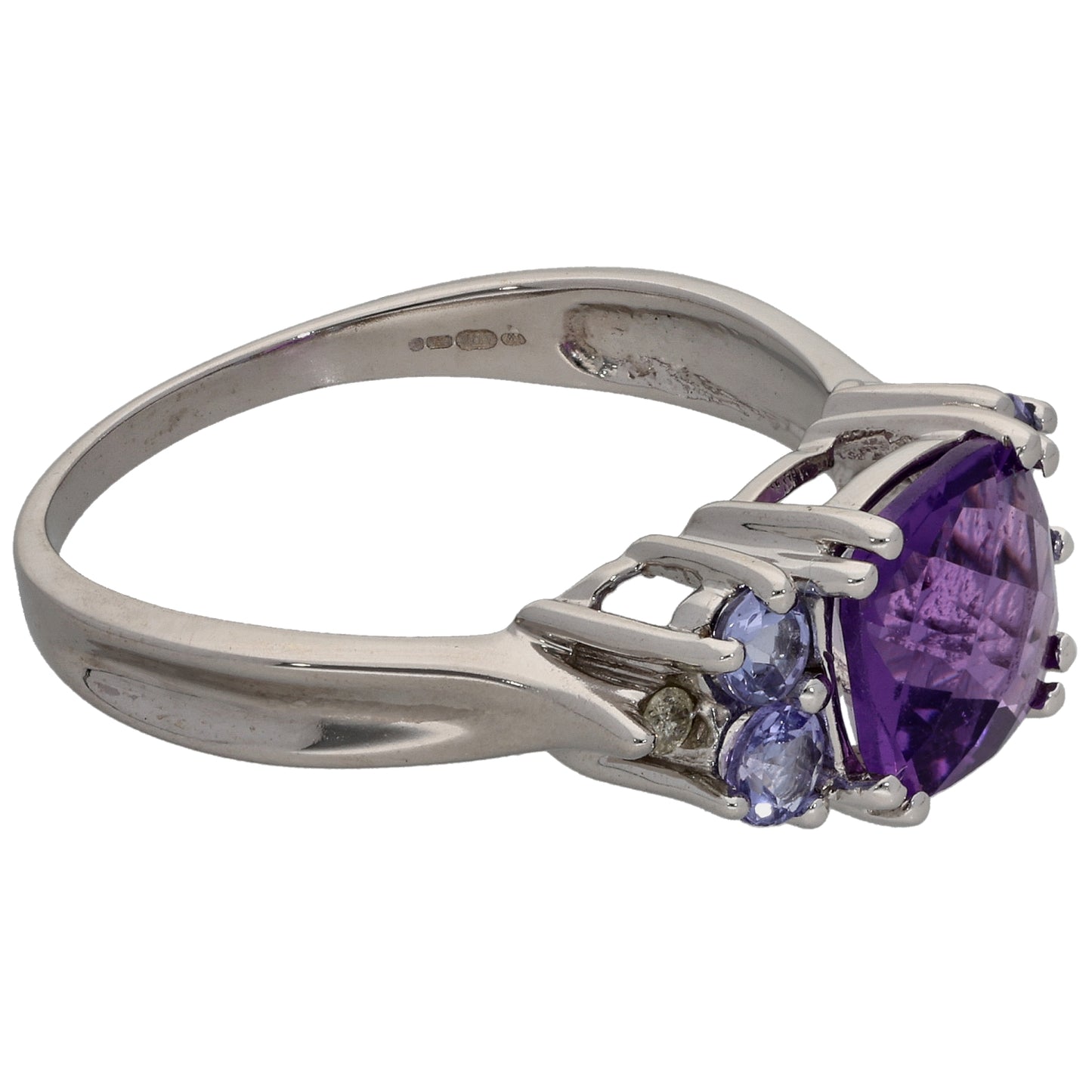 14ct White Gold Amethyst, Tanzanite & 0.02ct Diamond Dress/Cocktail Ring Size S
