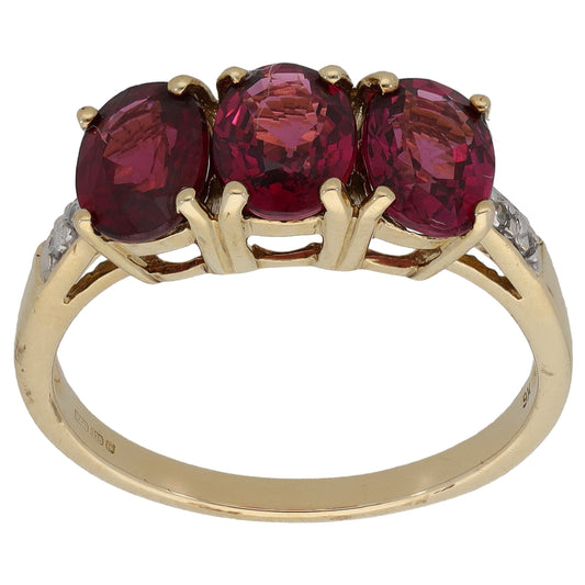 9ct Gold Garnet & 0.04ct Diamond Dress/Cocktail Ring Size N