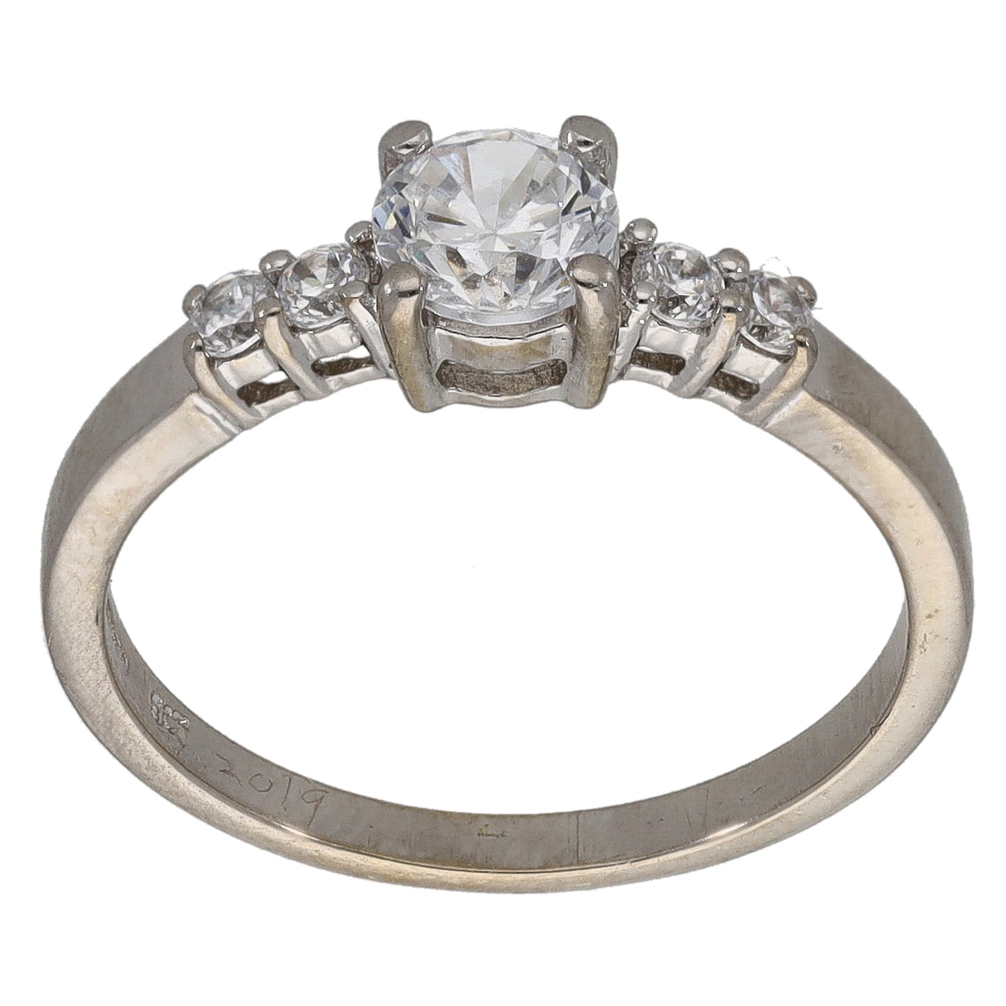 9ct White Gold Cubic Zirconia Single Stone Ring With Accents Size M