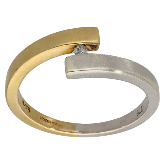 9ct Bi-Colour Gold 0.01ct Diamond Solitaite Ring Size L