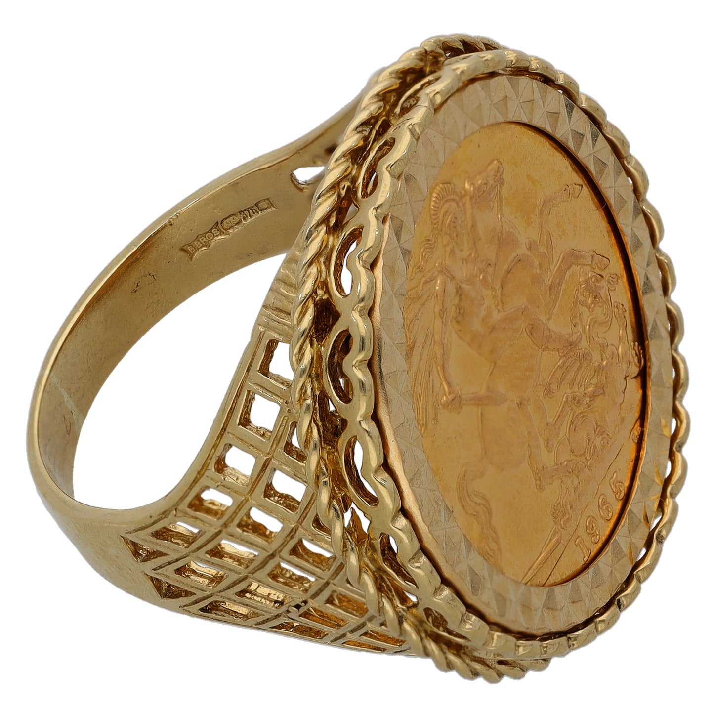 9ct Gold Full Sovereign Coin Ring Size S