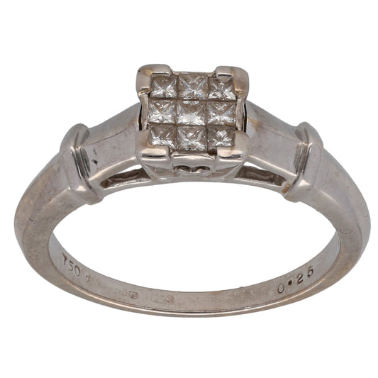 18ct White Gold 0.25ct Diamond Cluster Ring Size N