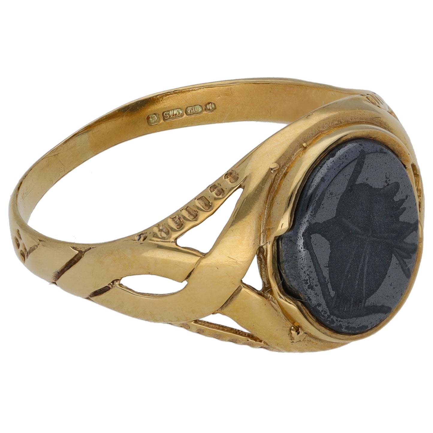 9ct Gold Hematite Crest/Emblem Signet Ring Size V